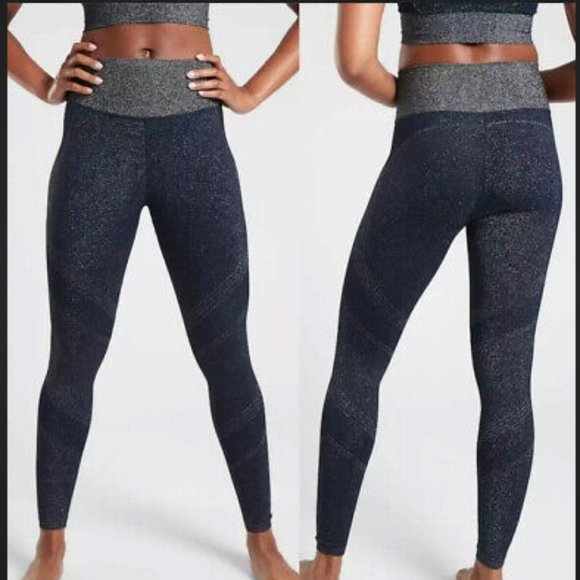 NWOT Athleta Twilight Sparkly Leggings Navy Silver Active Athleisure-M - Picture 1 of 12